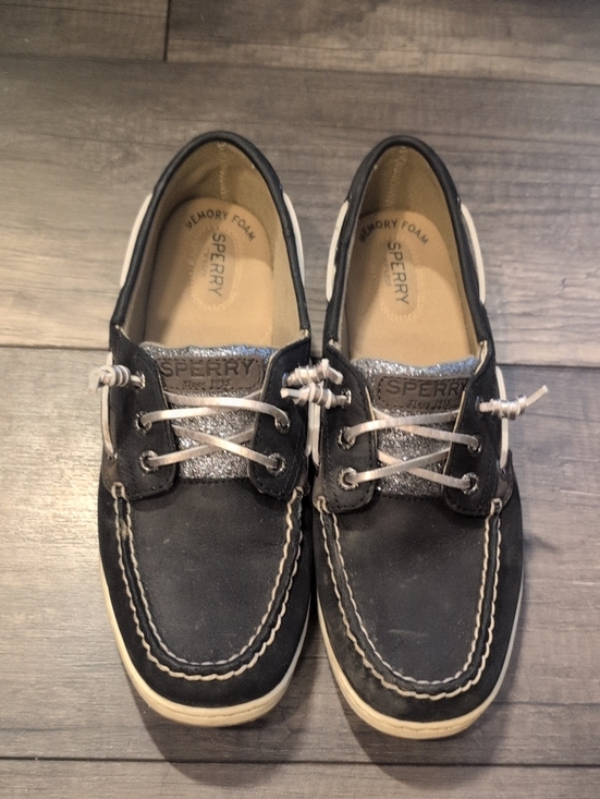 Sperry Shoes - Sperry Womens Black  Shoes with Silver Glitter Accents